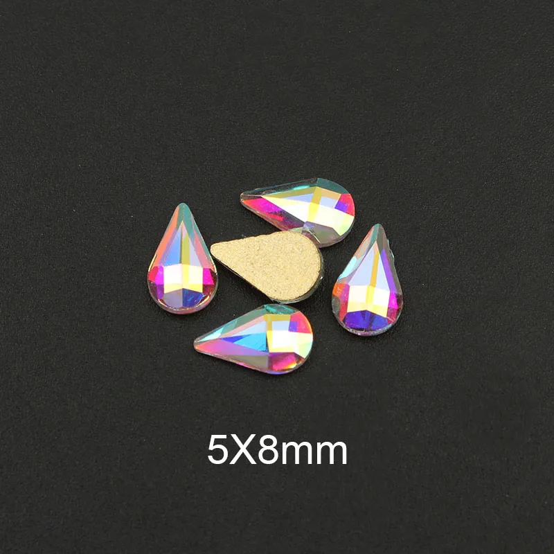 Fashion Crystals AB 30pcs/lot 3D Nail Art Long Water Drop Fancy Shaped Colorful Glass Stones For 3D Nails Art Decorations