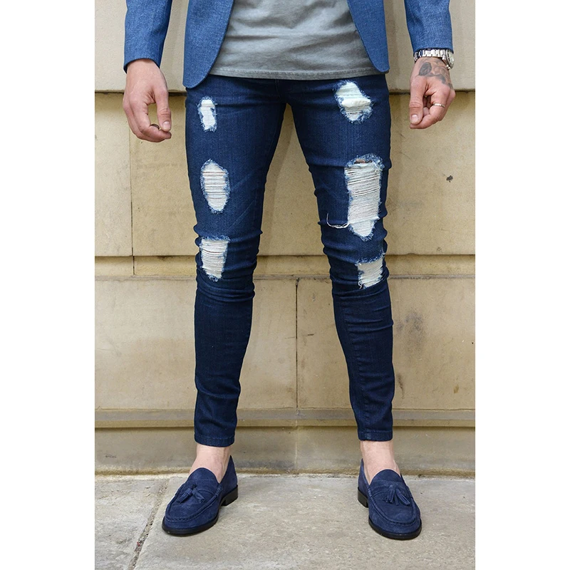 Men's Ripped Jeans Hip Hop Super Skinny Men Jeans Stretch Blue Jeans Biker Jeans Fashion Slim Fit Streetwear Men Clothes 2018