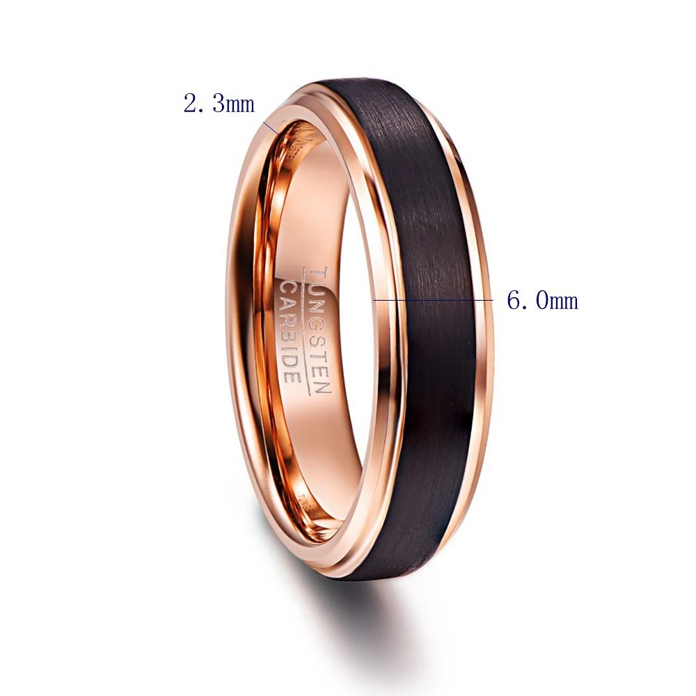 6 мм черный цвет розовое золото внутри мужские кольца вольфрам карбид обручальные кольца мульти-размер кольцо ювелирные изделия для мужчин