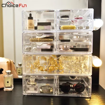 

CHOICE FUN Home Desk Transparent Makeup Box Organizing Organizadores Plastic Make Up Acrylic Drawers Cosmetics Makeup Organizers