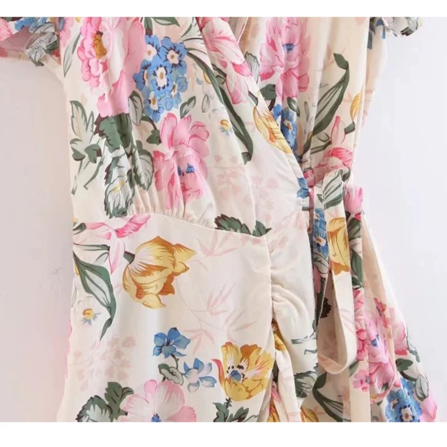 Boho короткое пляжное платье 2018 район хлопок цветочный принт обёрточная бумага