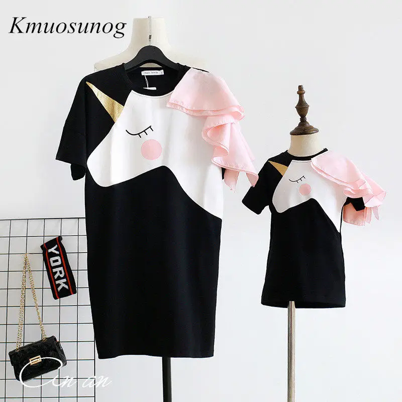 Family-Matching-Clothes-Mother-Daughter-Dresses-Matches-Unicorn-Dress-T-shirt-for-Mom-Mommy-Me-3D