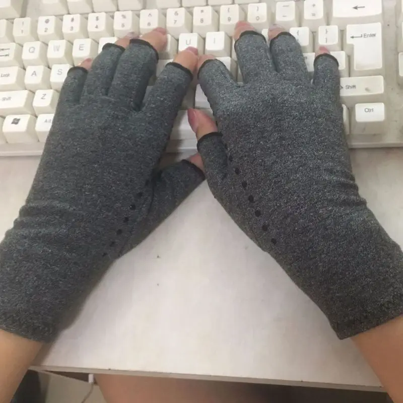 Women Men Unisex Compression Arthritis Hand Gloves Textured Open Finger Joint Pain Relief Fingerless Wrist Length Mittens For Rh