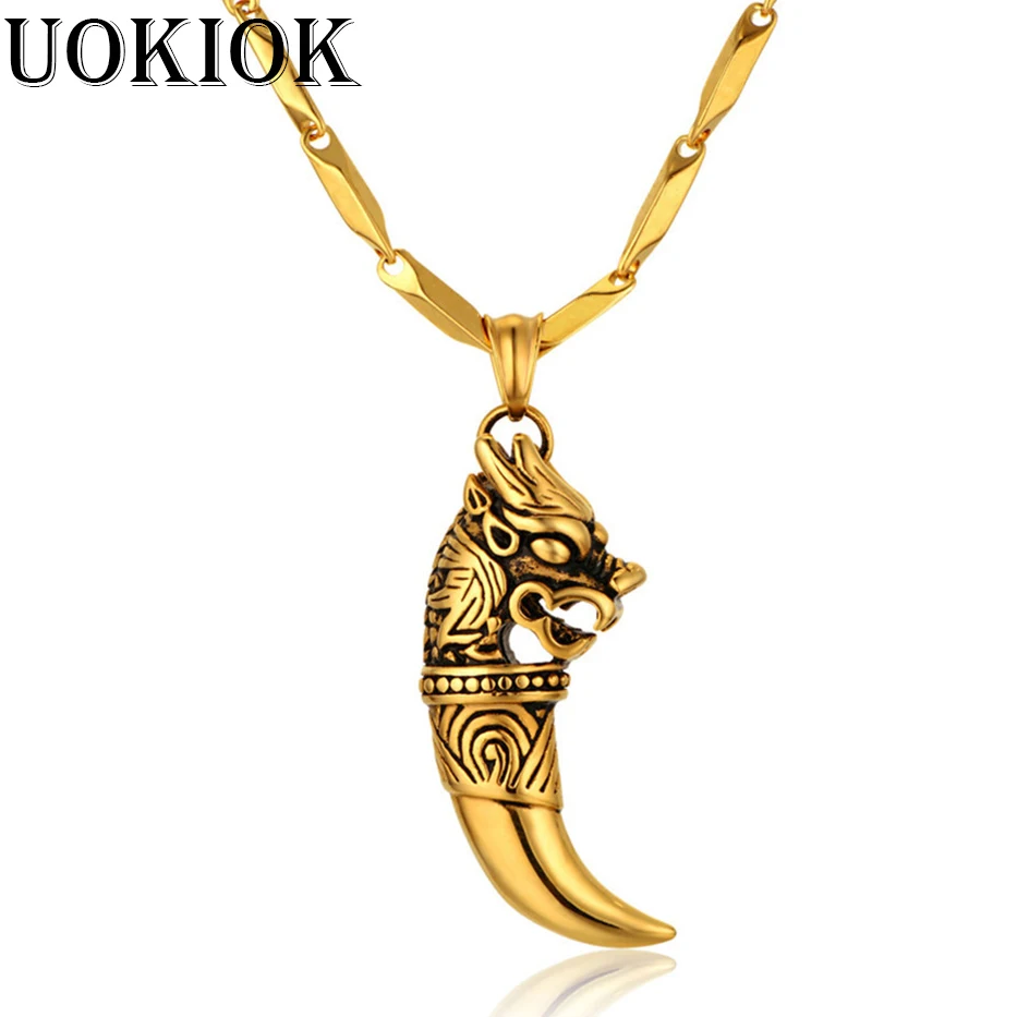 

Men's Necklace Dragon Wolf Tooth Pendant With Stainless Steel Chain And Gold Color Cool Golden Necklaces Hip Hop Male Jewelry