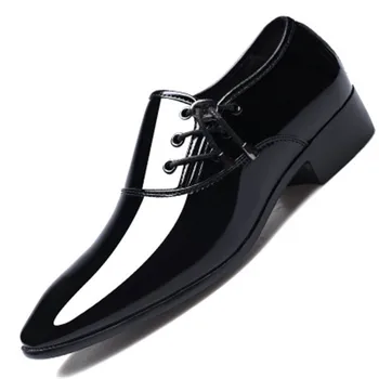 

New 2019 PU Leather Dress Shoes For Men Formal Shoes Spring Pointed Toe Wedding Business Shoes Male Fashion Party Dance Shoes