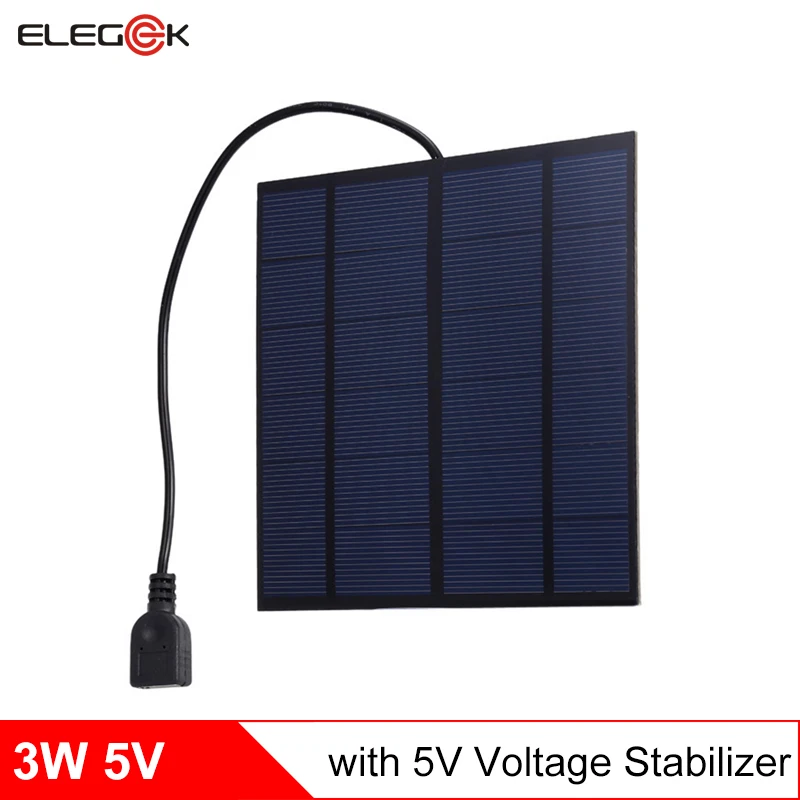

ELEGEEK 3W 5V USB Output Solar Panel Charger with 5V Stabilizer Polycrystalline PET Mini Solar Panel Cell for DIY Battery Charge