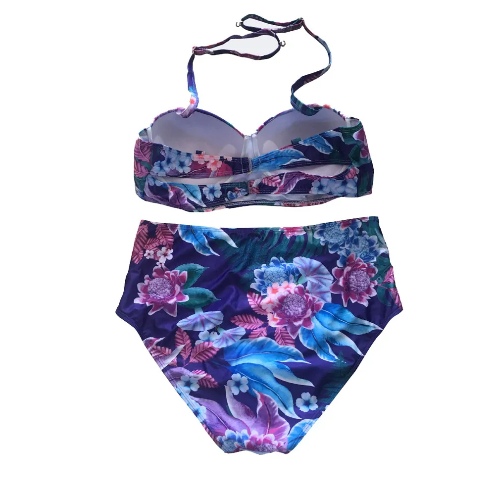 Женский купальный костюм бикини размера плюс 5XL, пуш-ап бюстгальтер большого размера, цветной цветочный бикини с высокой талией, стринги для плавания в бассейне, купальный костюм FF5