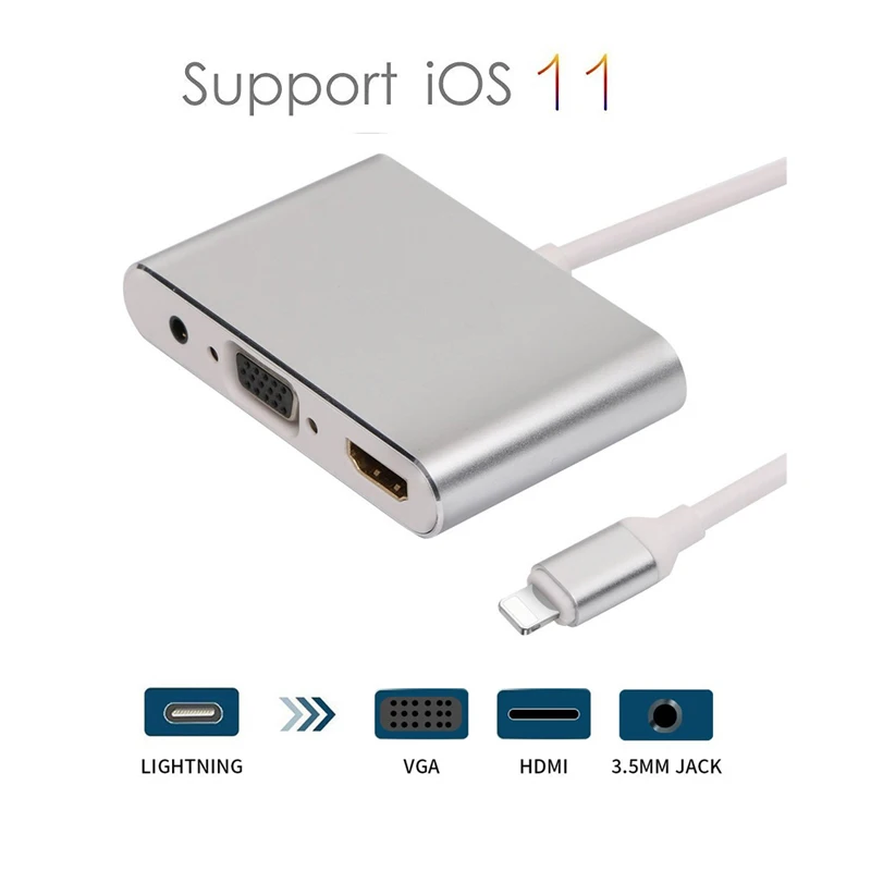 WECOM 2017 Новый серебристый алюминиевый адаптер Lightning HDMI/VGA/аудио для iphone5s/6/6s/7 ipad|ipad to