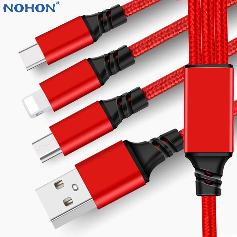 

2/3 in 1 Charger Cable For iPhone 6 S 6S 5 SE 7 8 Plus X XR XS Max Micro USB Type C Android For Huawei Xiaomi 3in1 3A Wire Cord