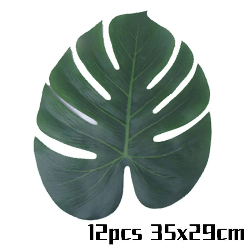 Disposable tableware Summer Tropical Green palm Flamingo Paper plate cup napkin Hawaiian Aloha Luau party supplies Wedding decor - Цвет: 12pcs leaf