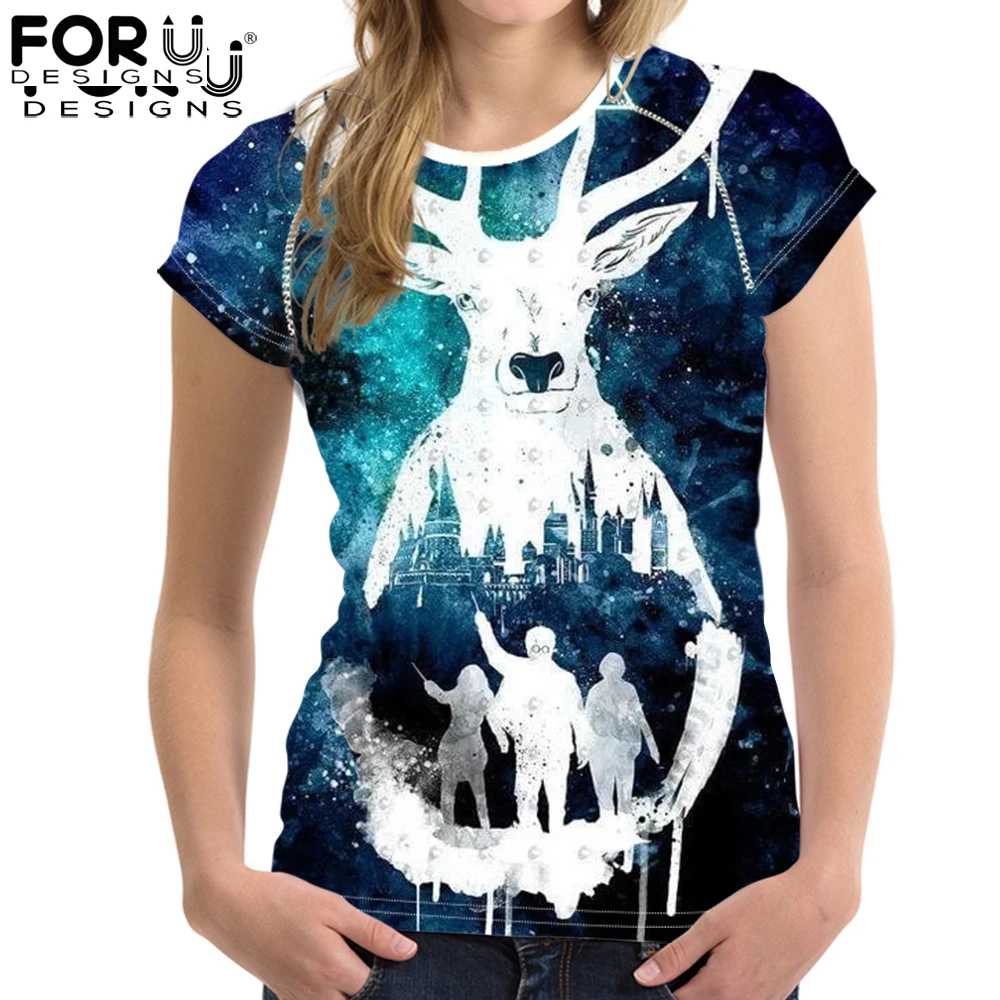 

FORUDESIGNS Harri Potter Printed T-Shirt for Women With Short Sleeve Fashion Customize Tee Tops Female Casual Summer Tshirt