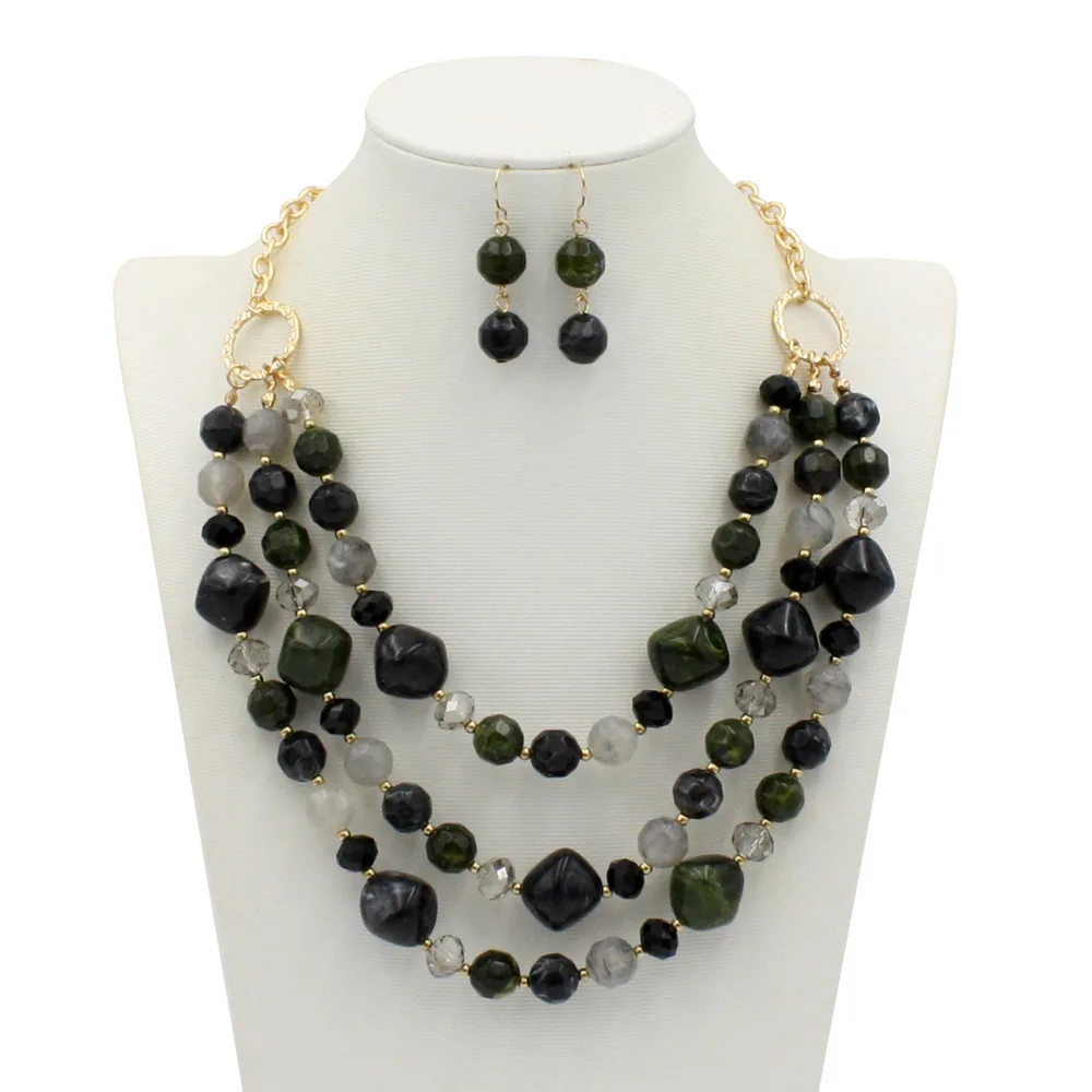 Acrylic Jewelry Women Retro Resin Stone Glass Beads Handmade Necklace Earring Set For Femme Christmas Gift jewelry sets,jewelry set