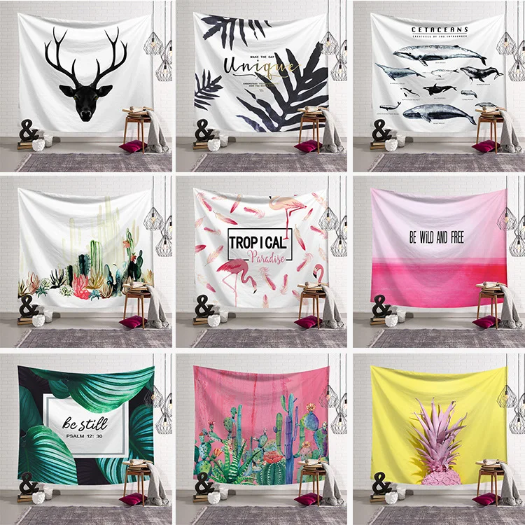 

Summer Green Plant tapestry Wall Hanging Large Cactus tapestry Blankets Fabric Decor Yoga Mat Beach Tent 150x130 Carpet Bedroom