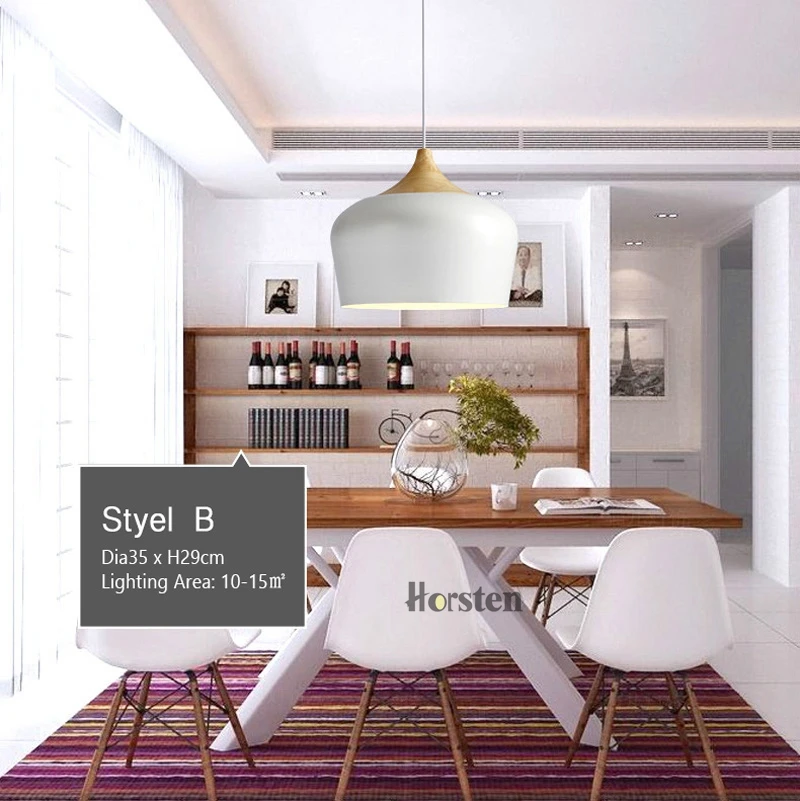 Horsten Nordic Simple Modern Pendant Lights Wood Aluminum Lampshade Industrial Lighting Loft Dining Room Pendant Lamp E27 (9)