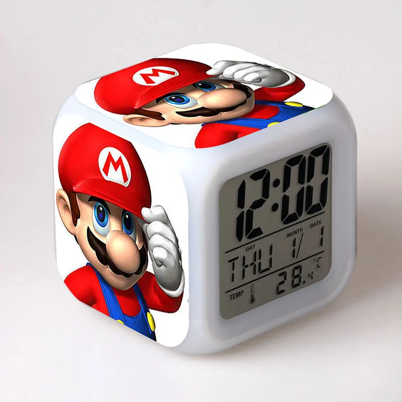 Super Mario Bros LED Alarm Clock Glowing Colorful Touch Light Game Figurine PVC Desktop Toys for Children
