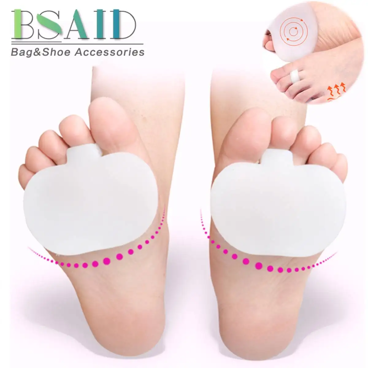 

1 Pair 8.5 x 6cm Silicone Gel Soft Metatarsal Pads, Callus and Small Neuromas Cushion Forefoot Foot Care Insoles for Men Women