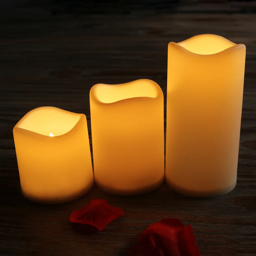 3Pcs Battery Operated Flameless LED Tea Lights Flickering Electronic Candles
