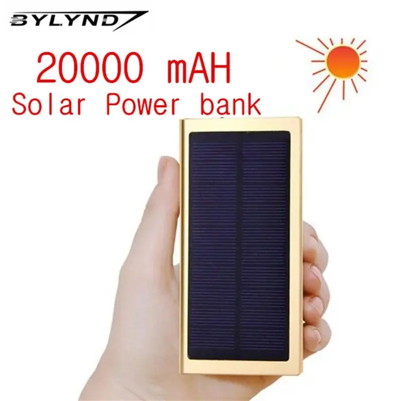Original BYLYND 20000mAh Portable Solar Power Bank charger solar Charger Universa Backup Powerbank External Phone Battery