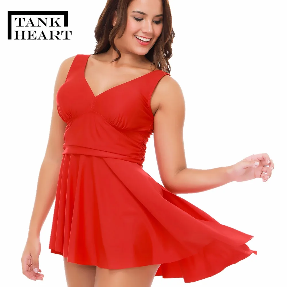 

Tank Hear Red Sexy Two Piece Swimsuit girl bikini Set Swimwear Women Tankini Plus Size badpak swim skirt floral girls suit L-4XL