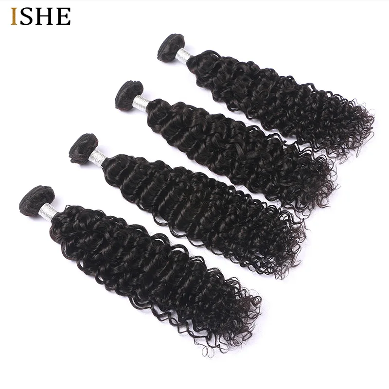 ISHE Brazilian Deep Wave Curly Bundles 100% Human Remy Hair Extension Human Hair 4 Bundles Natural Color 10-28Inch Free Shipping ISHE Brazilian Deep Wave Curly Bundles 100% Human Remy Hair Extension Human Hair 4 Bundles Natural Color 10-28Inch Free Shipping