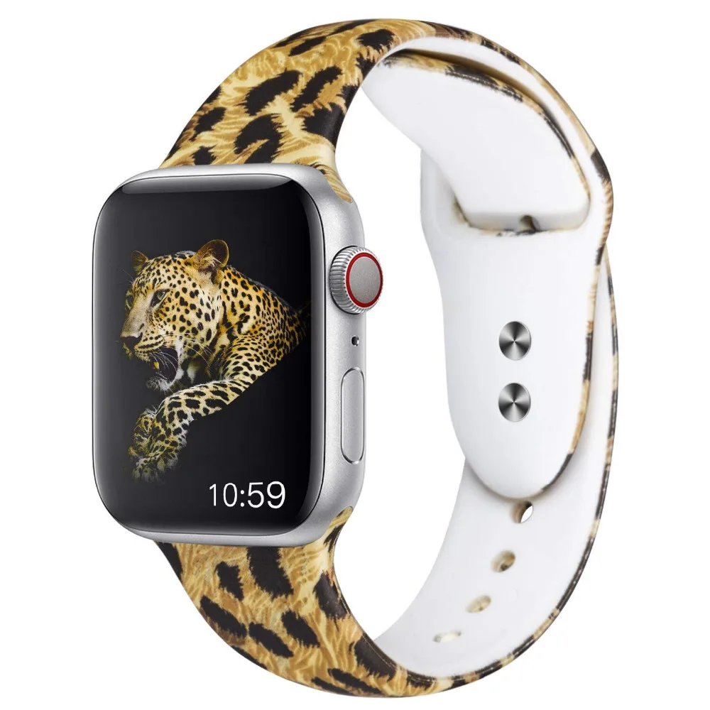 Apple Watch Band, Leopard Print Soft Silicone Strap Bracelet Wristband 38mm/40mm S/M