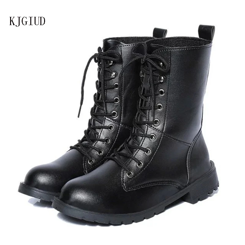 

2019 Autumn And Winter New Women's Tie Low Heel Boots Women Military Training Couple Boots Men's Casual Fashion Shoes Botas