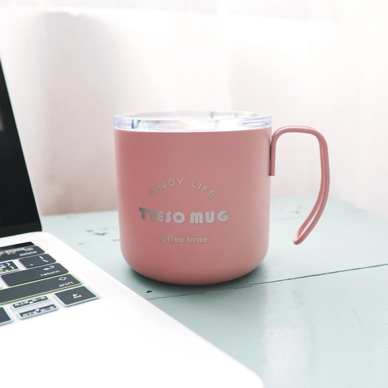 JOUDOO 350 мл Новинка 304 кофейная чашка из нержавеющей стали с ручкой термосы для офиса чашка для воды портативная креативная кружка для воды 35 - Цвет: Розовый