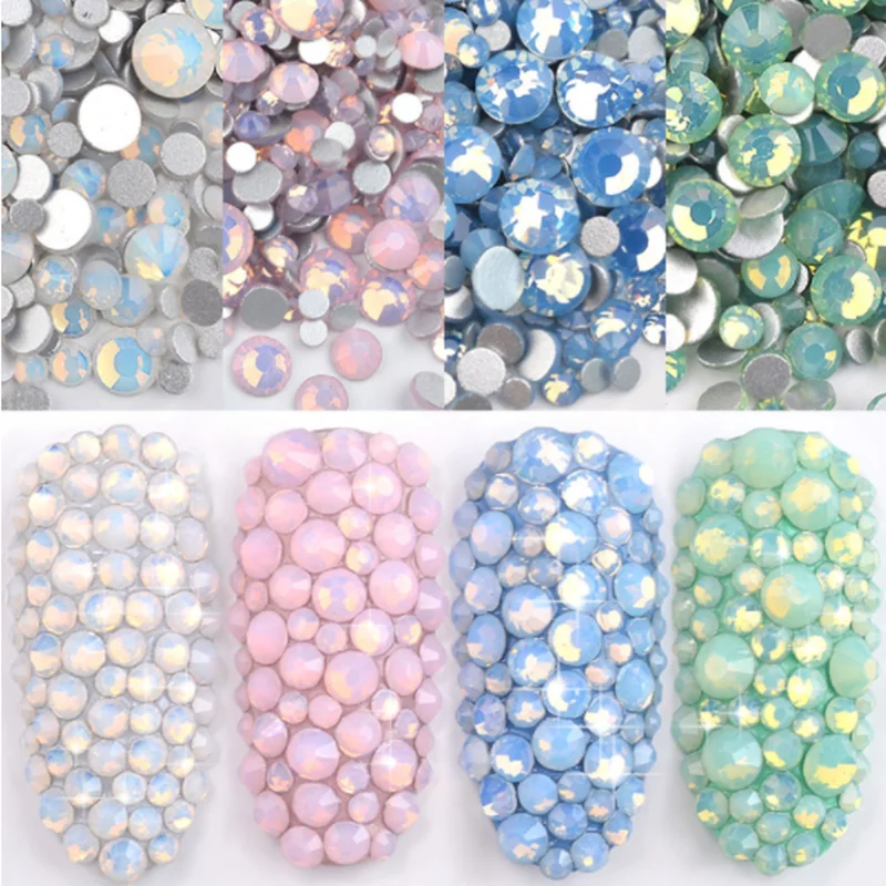 

1 Pack Multi Size SS4-SS20 Opal Nail Rhinestones Flat Bottom Colorful Crystal Glass Gems for DIY UV Gel 3D Nail Art Decorations