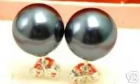 Распродажа Большой 10 мм высокий блеск идеально круглые черные морские жемчужные серьги-ракушки со Стерлинговое Серебро 925 stud-ear160
