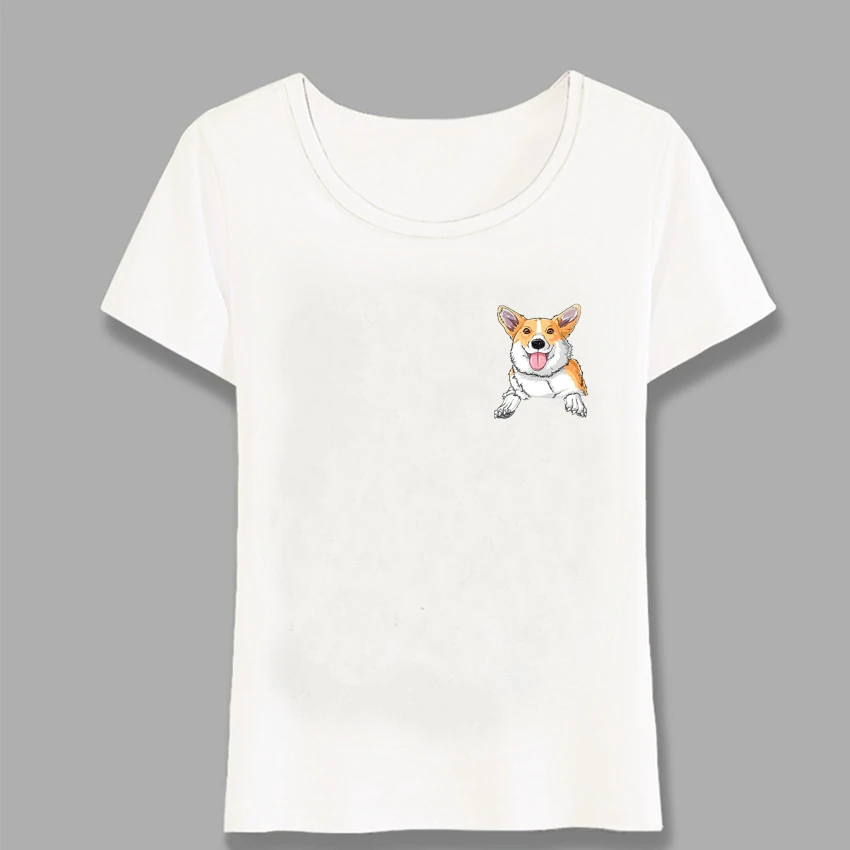 あなたのフロントポケットでコーギーtシャツおかしい犬動物tシャツ女性半袖カジュアルtシャツ偽ポケットかわいい女の子トップス原宿 T Shirts Aliexpress