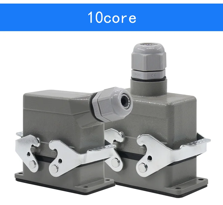 Superior e Lateral Heavy duty Conector Retangular Hdc he 4 e 6 e 10 e 16 e 20 e 24 e 32 e 48 Núcleo Plugue Aviação 16a Industrial à Prova d' Água 8 Conector resistente retangular hdc he 46101620243248 núcleo