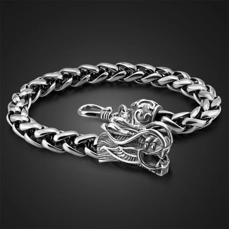 Модные украшения браслет энергии для Для мужчин аксессуар серебро Браслеты тайский серебро 925 серебряный браслет китайским драконом