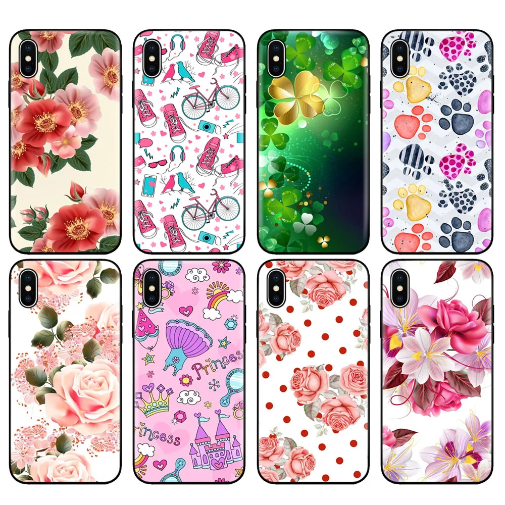 Custodia In Tpu Nero Per Iphone 5 5S Se 2020 6 6S 7 8 Plus X 10 Cover Per Iphone Xr Xs 11 Pro Max Custodia Beautiful Flower Girl Leaves