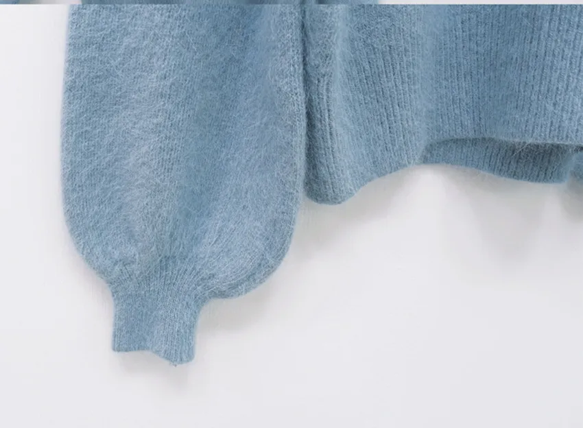 HAMALIEL Korean Autumn Winter Mink Cashmere Women Sweater Casual Pink Lantern Sleeve Knitted Soft Warm Pullovers Fashion Jumpers