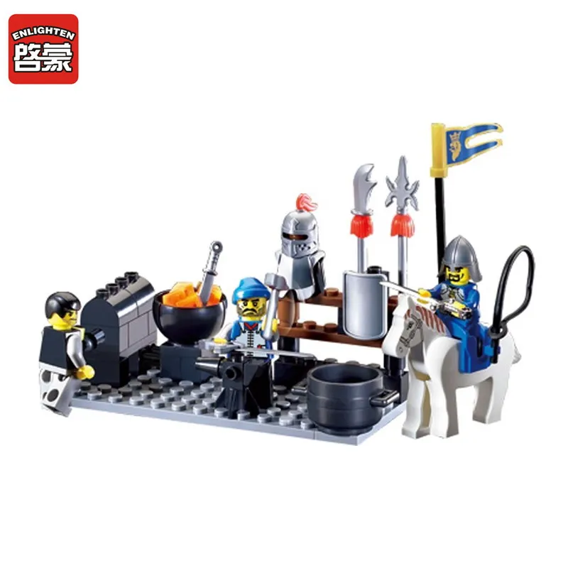 

81Pcs ENLIGHTEN 1013 Knights Castle Series Blacksmith Shop Figure Blocks Compatible Legoe Building Toys For Children