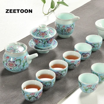 

Boutique Hand Painted Flowers Ceramics Kung Fu Tea Sets Creative Vintage Home Decor Teapot Teacups Gaiwan Tea Sea Tea Strainer