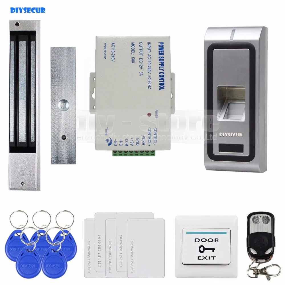 

DIYSECUR Fingerprint 125KHz RFID ID Card Reader Metal Case 2 in 1 Door Access Control System Kit + Magnetic Lock