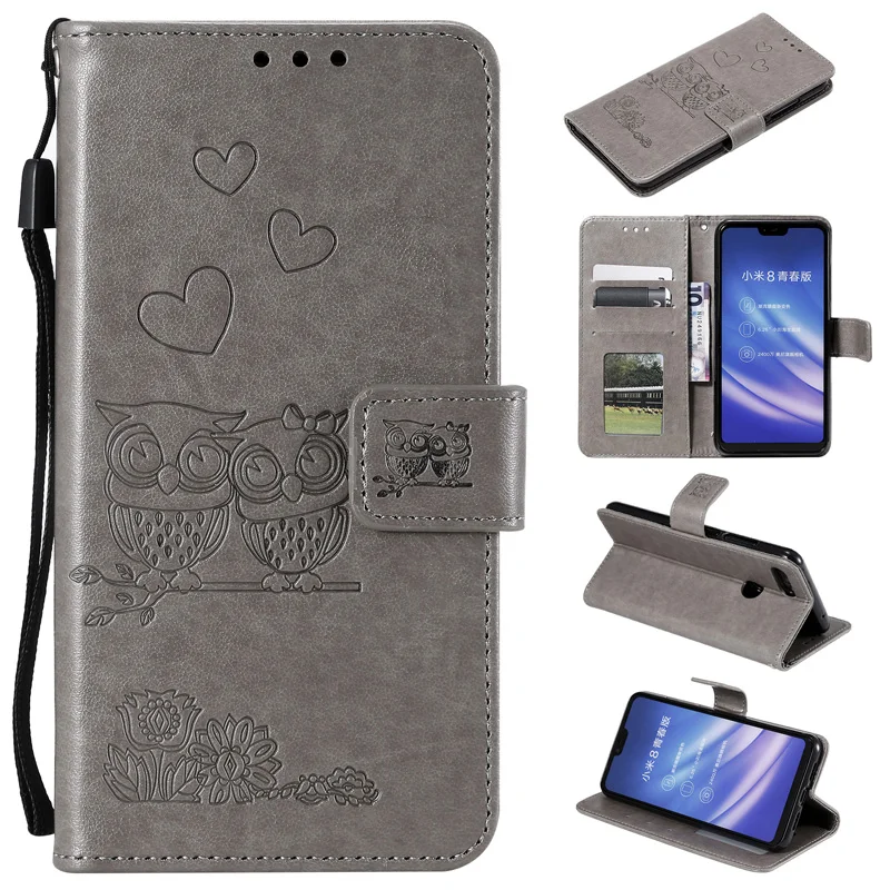 

2019 New Owl Flip Wallet Cell Phone Case For Xiaomi 8 Lite Coque Soft TPU Cover For Funda Xiaomi MI 8 Lite Case PU Leather Bag