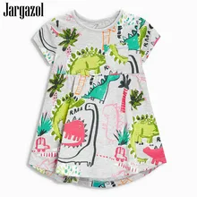 Jargazol/платье для маленьких девочек; детская одежда; платье принцессы; Новинка года; Брендовые платья с короткими рукавами и круглым вырезом с принтом динозавра для девочек