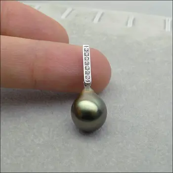 

Free Shipping Luminous 11*13.8mm Genuine Tahitian Green Pearl Pendant 925 Sterling Silver #0209