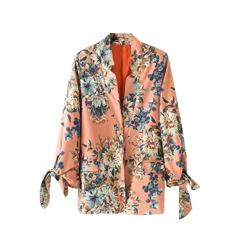 font b Women b font Floral Print Blazer font b Jacket b font Bow Long