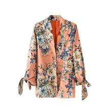 font b Women b font Floral Print Blazer font b Jacket b font Bow Long