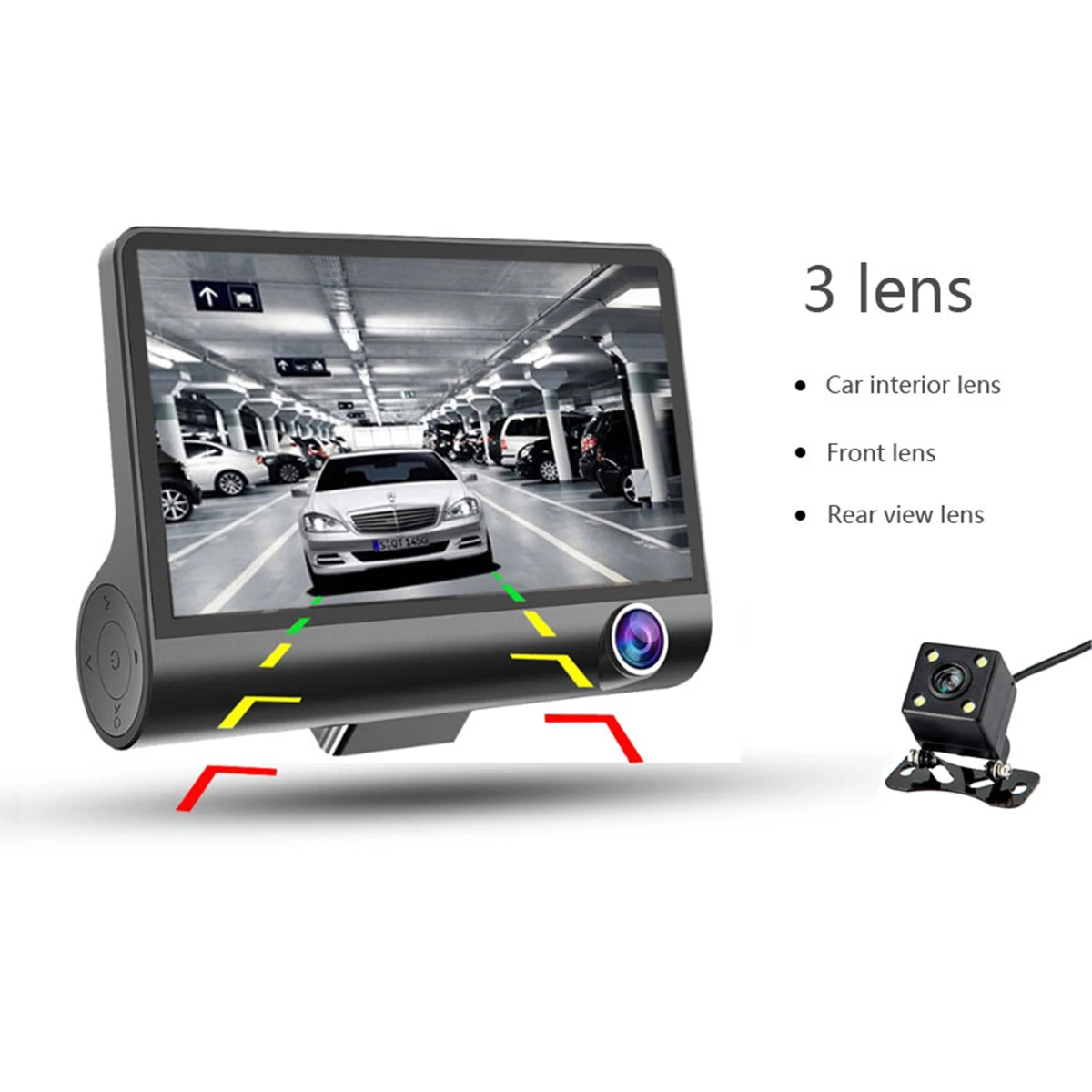 4 дюйма HD 1080P три объектива Автомобильный видеорегистратор Камера ночного