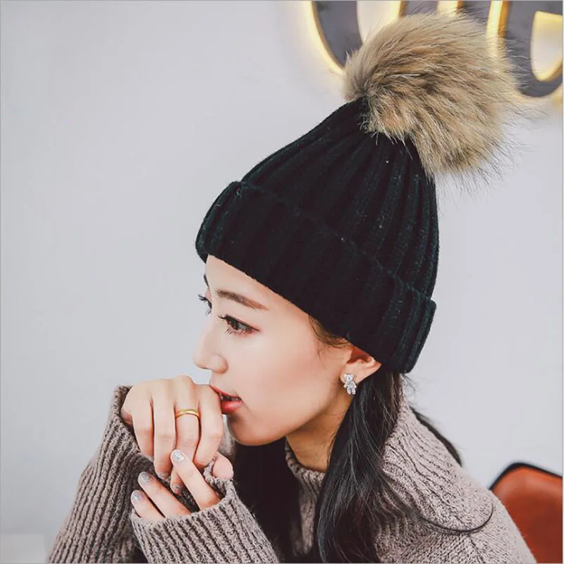 

BINGYUANHAOXUAN Fashion Simulation Hair Ball Winter Hats For Women Girls Knitted hat Winter Skulls Caps Parent-child