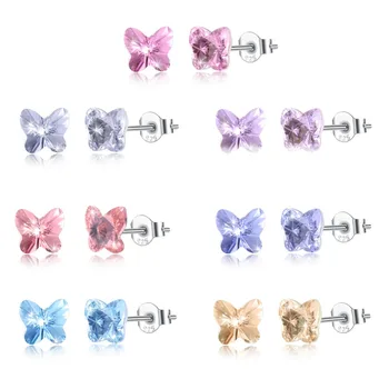 

LEKANI Crystals From SWAROVSKI ELEMENTS Butterfly Stud Earrings Cute Piercing S925 Silver Simple Fine Jewelry For Women Girls