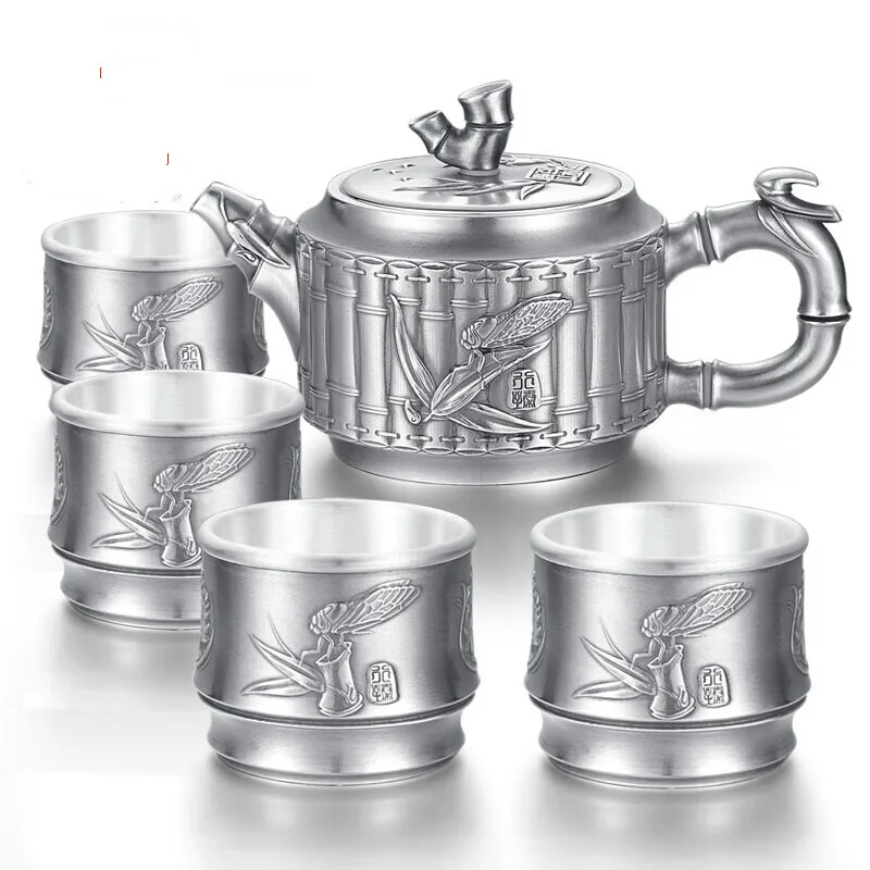 

S999 silver tea with Kung Fu tea set cup large capacity teapot set bamboo safe