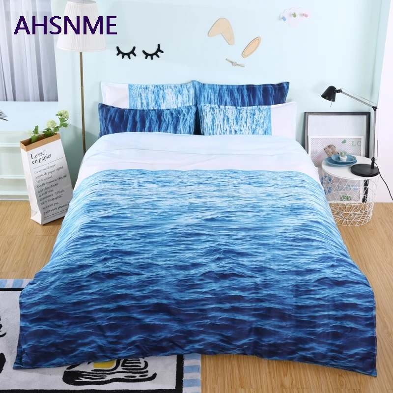 

AHSNME Cool Summer White Clouds and Blue Waters Quilt Cover Set Blue Polyester Bedding Set Super King Queen Full Size Bed Set