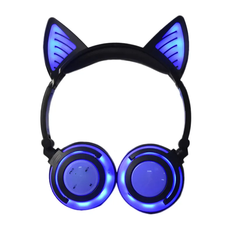 Holyhah подарок на день рождения беспроводные Bluetooth наушники складные мигающие кошачьи ушки детские наушники игровая гарнитура с светодиодный светильник - Цвет: Bluetooth Blue
