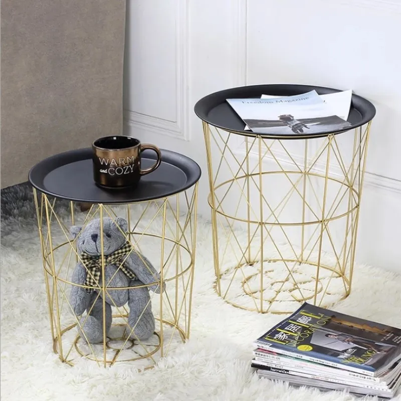 

Nordic Style Gold Storage Basket Wrought Iron Kitchen Clear Up Laundry Basket With Handle Small Coffee Table Function