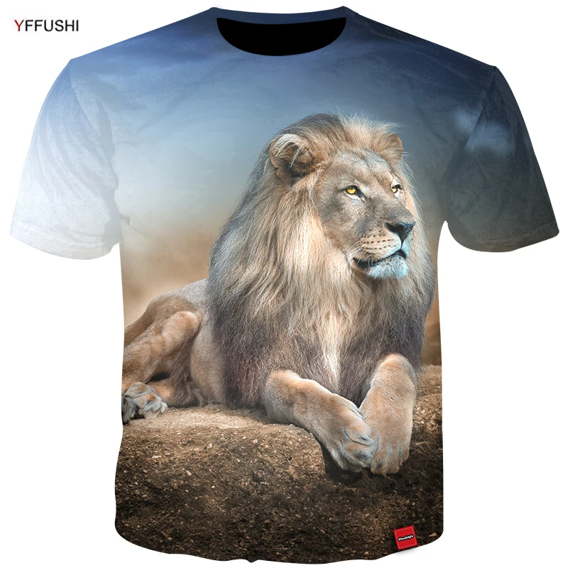YFFUSHI бренд высокое качество мужские 3D топы Модные животные серии Лев 3d принт летние мужские футболки хип-хоп мужские футболки размера плюс 5XL